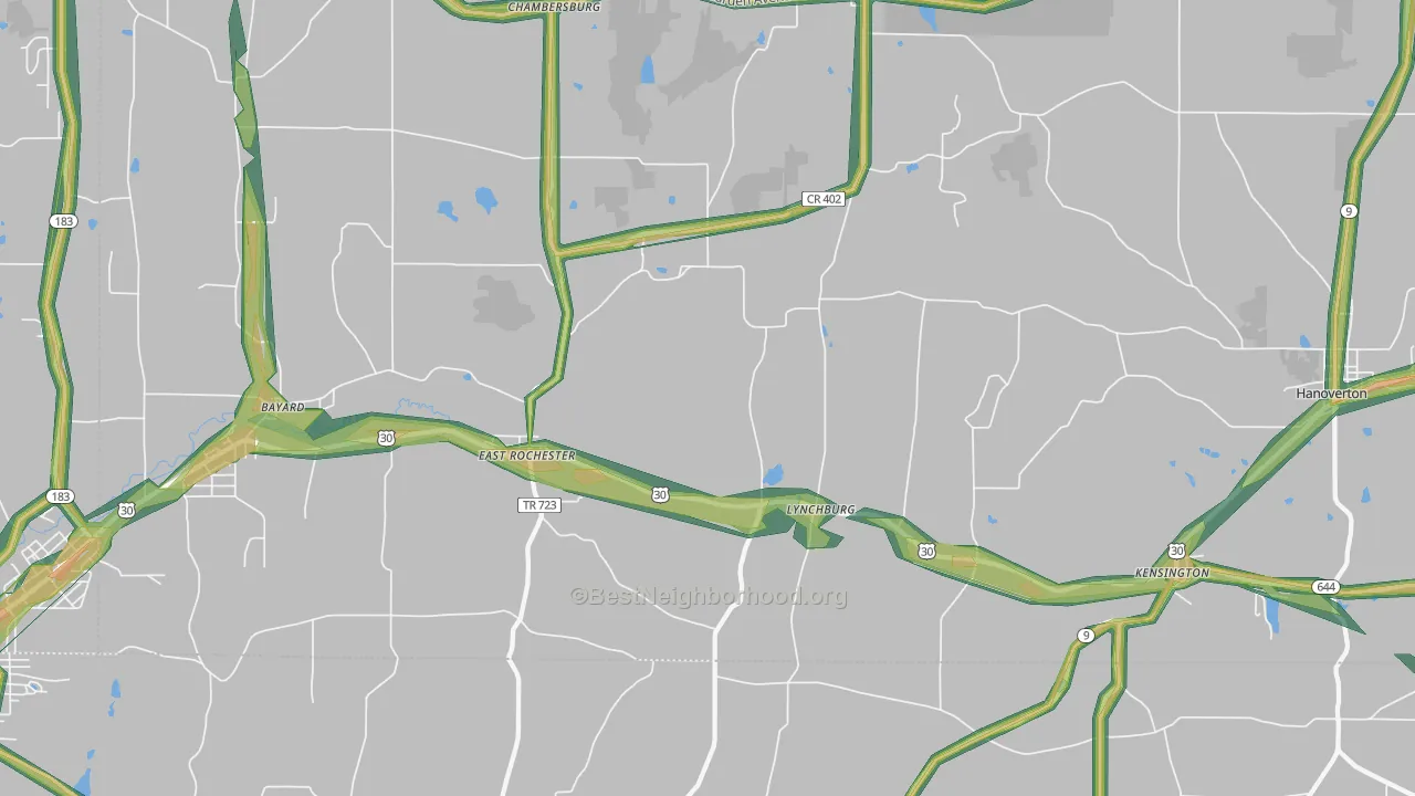 East Rochester, OH Map of Noise Levels in East Rochester