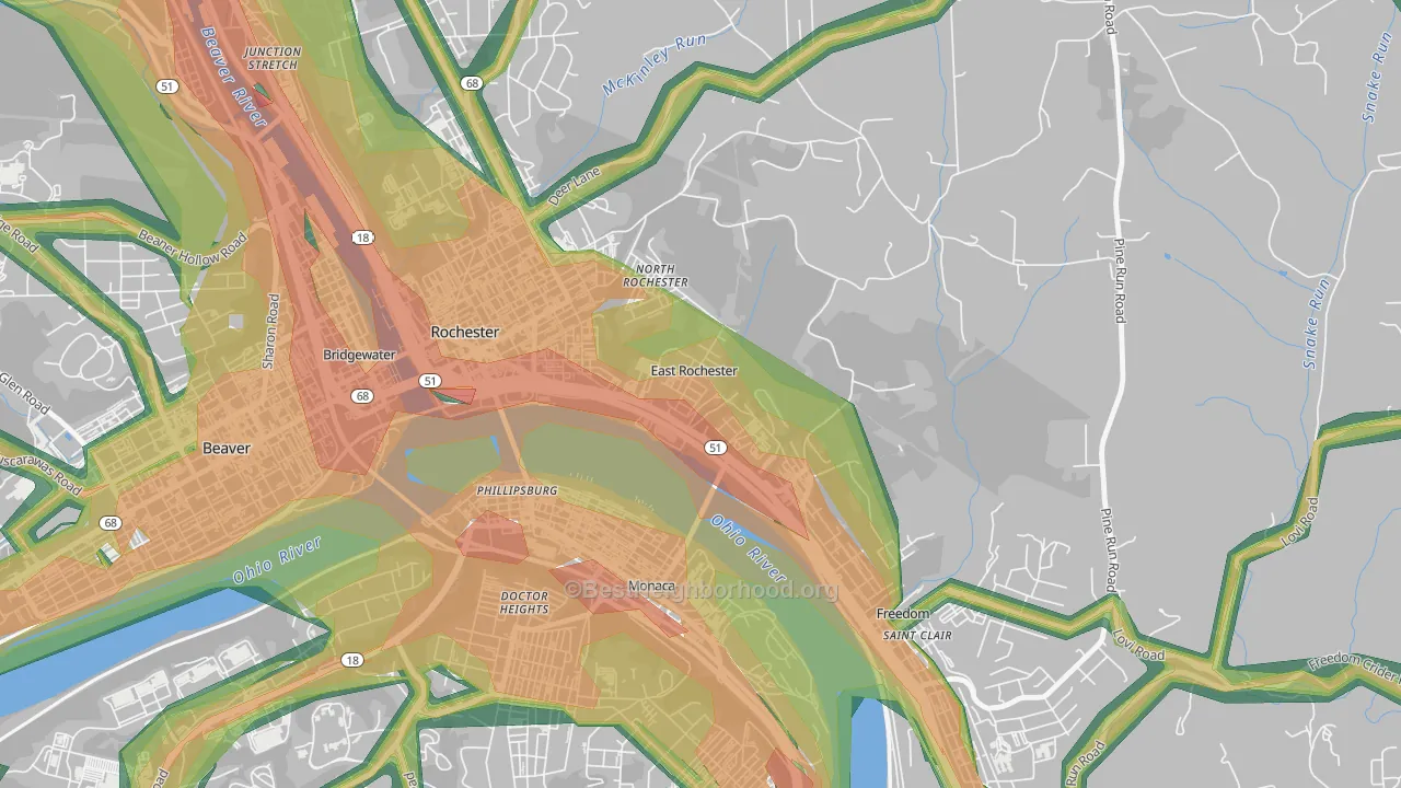 East Rochester, PA Map of Noise Levels in East Rochester