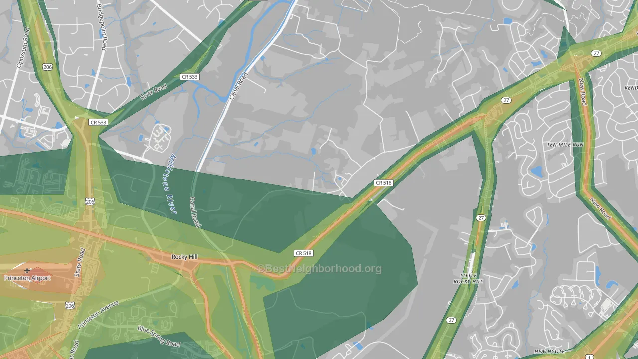 East Rocky Hill, NJ Map of Noise Levels in East Rocky Hill