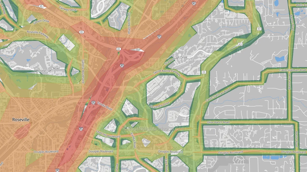 East Roseville Parkway, Roseville, CA Map of Noise Levels in East Roseville Parkway