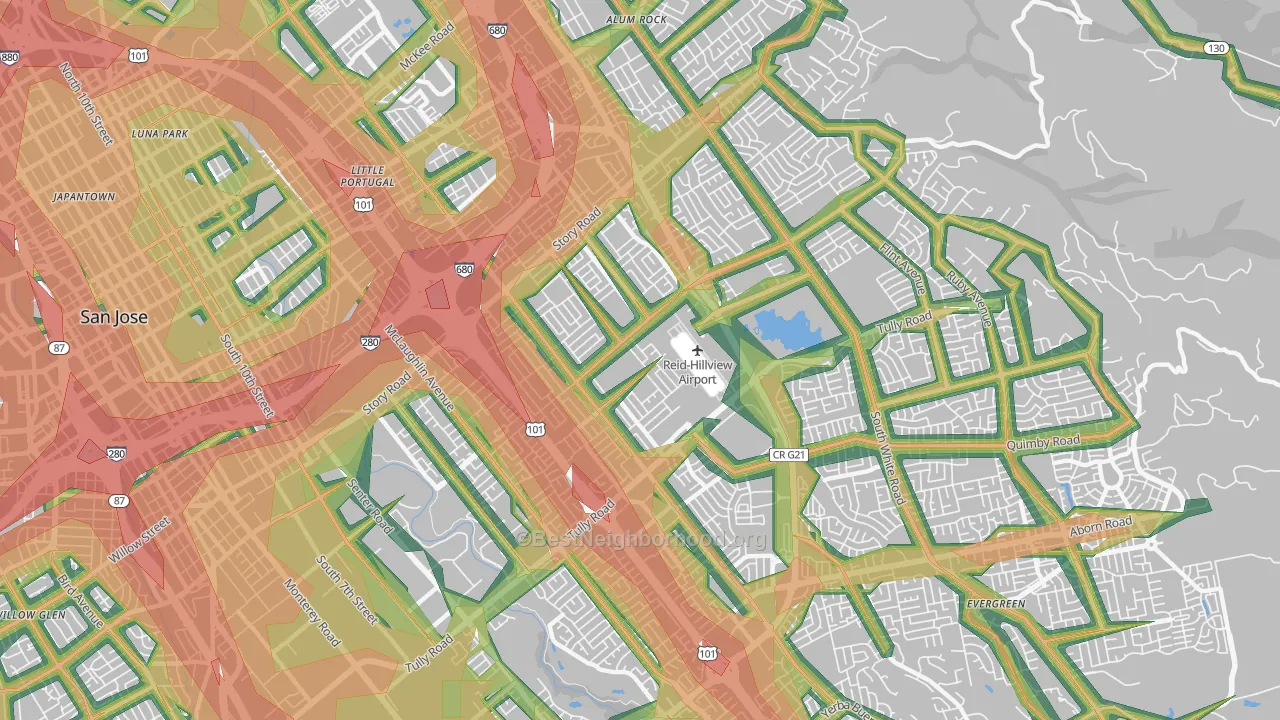 East San Jose, San Jose, CA Map of Noise Levels in East San Jose