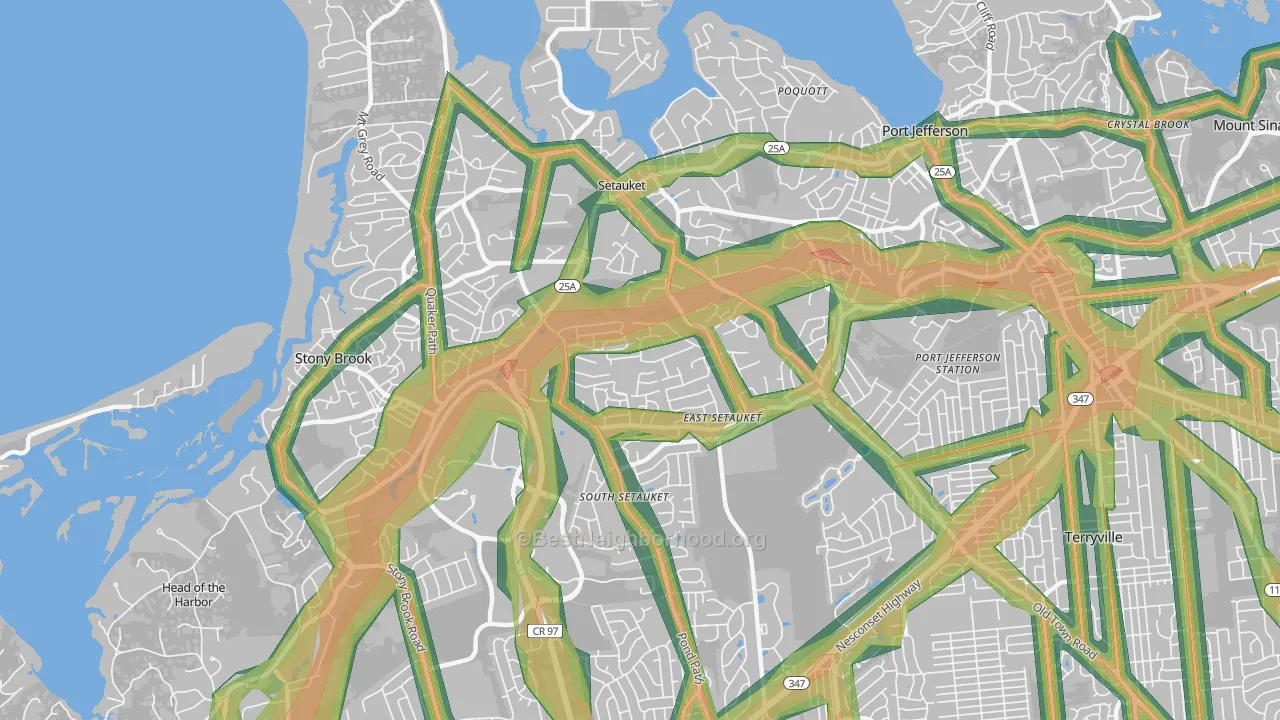 East Setauket, NY Map of Noise Levels in East Setauket