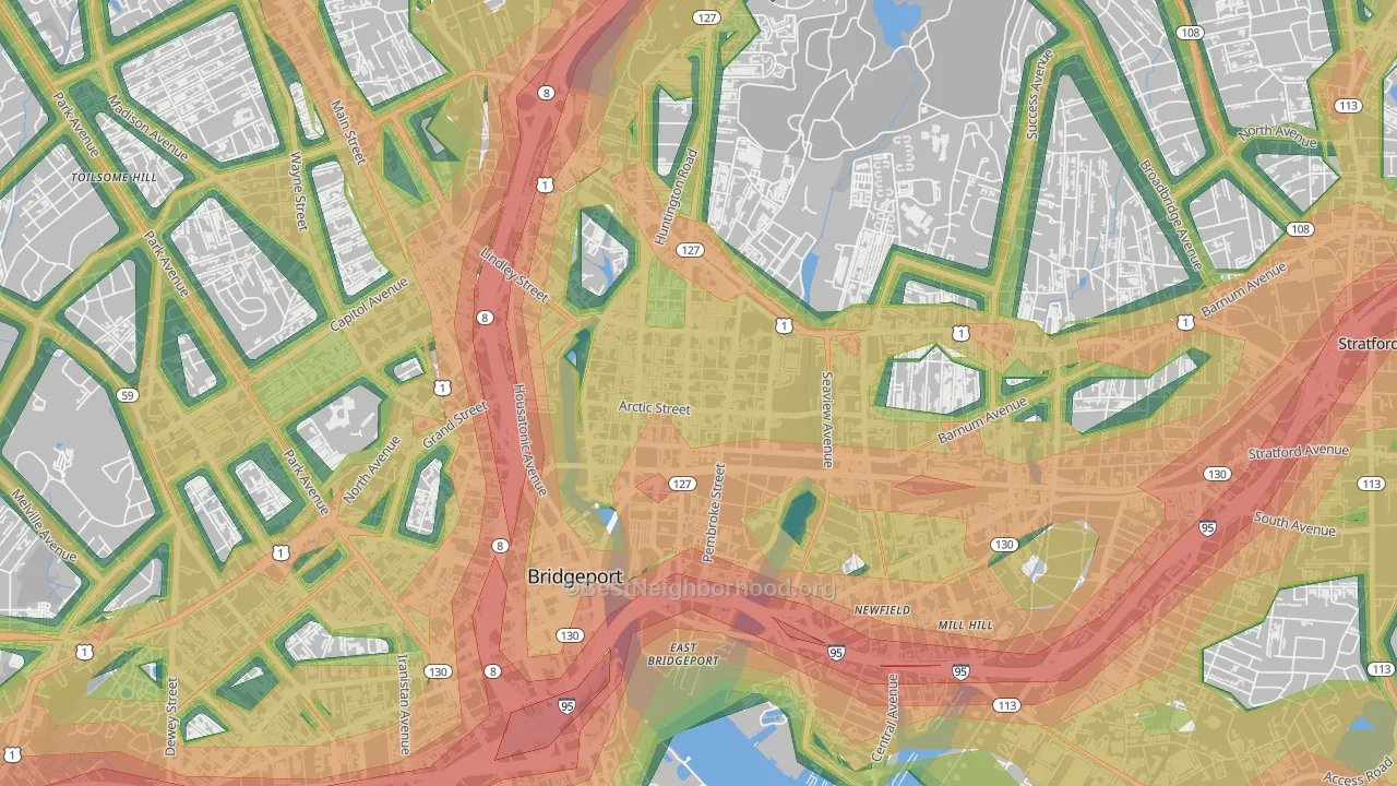 East Side-Bridgeport, Bridgeport, CT Map of Noise Levels in East Side-Bridgeport
