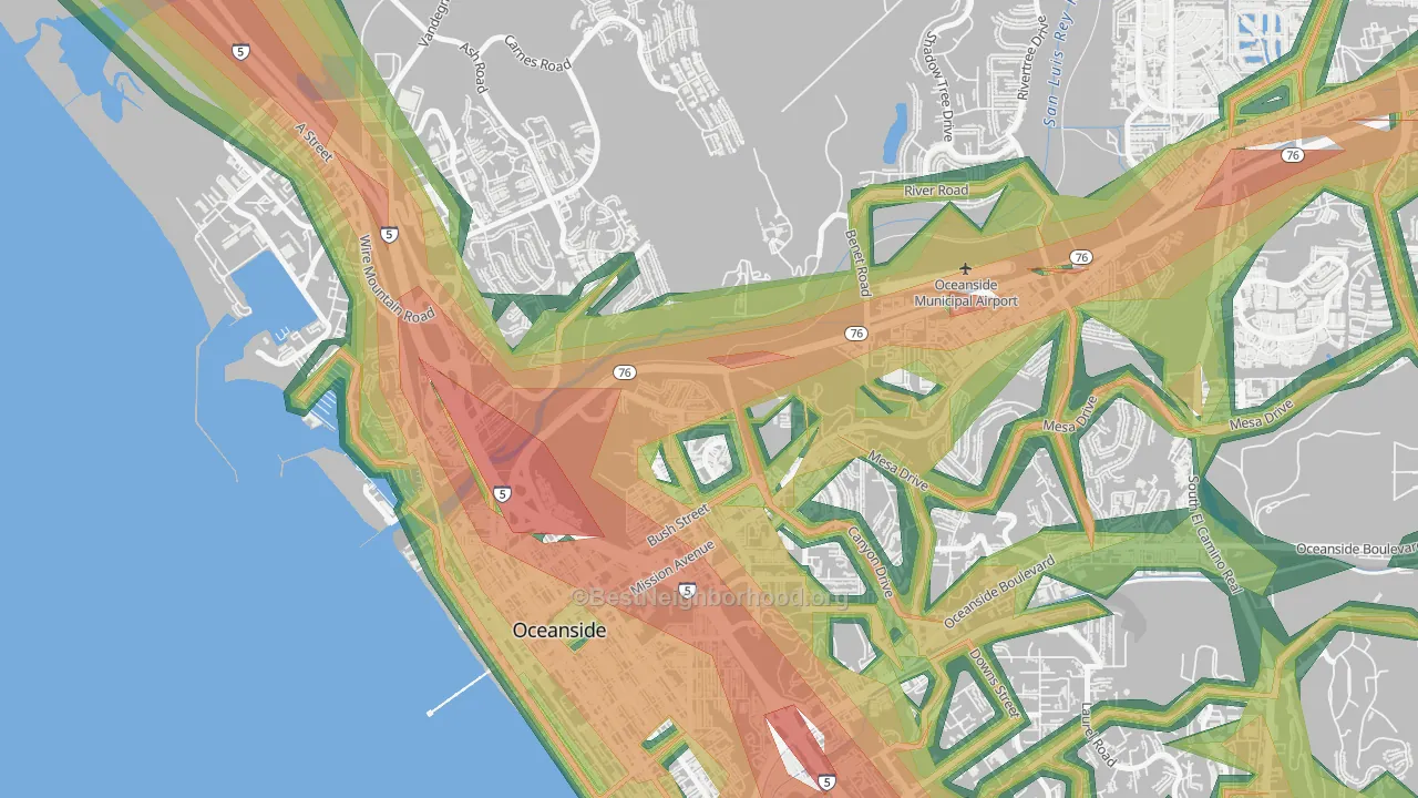 East Side Capistrano, Oceanside, CA Map of Noise Levels in East Side Capistrano
