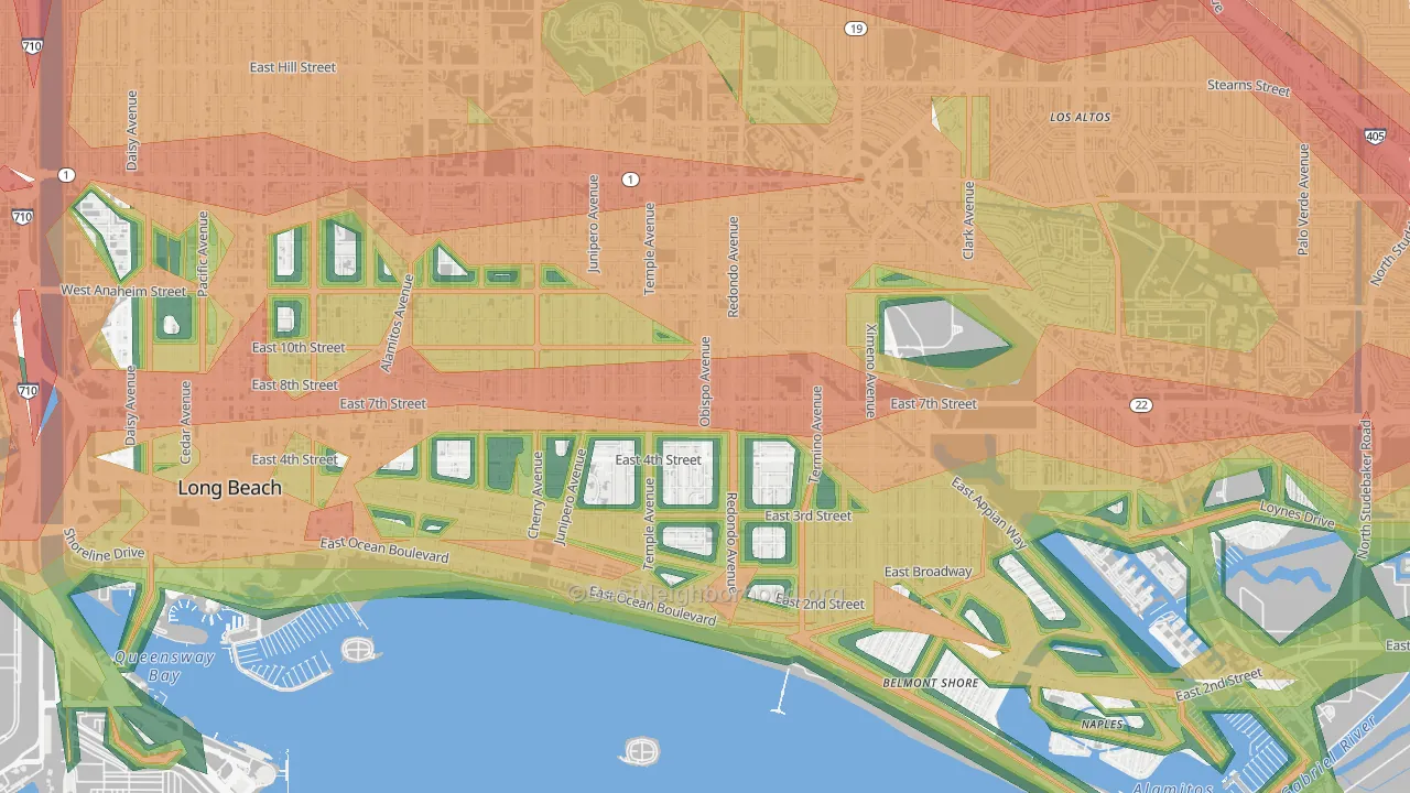 East Side, Long Beach, CA Map of Noise Levels in East Side