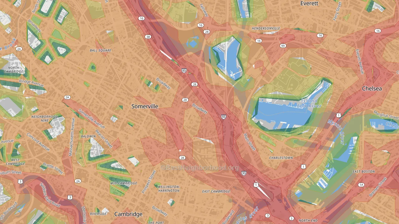 East Somerville, Somerville, MA Map of Noise Levels in East Somerville