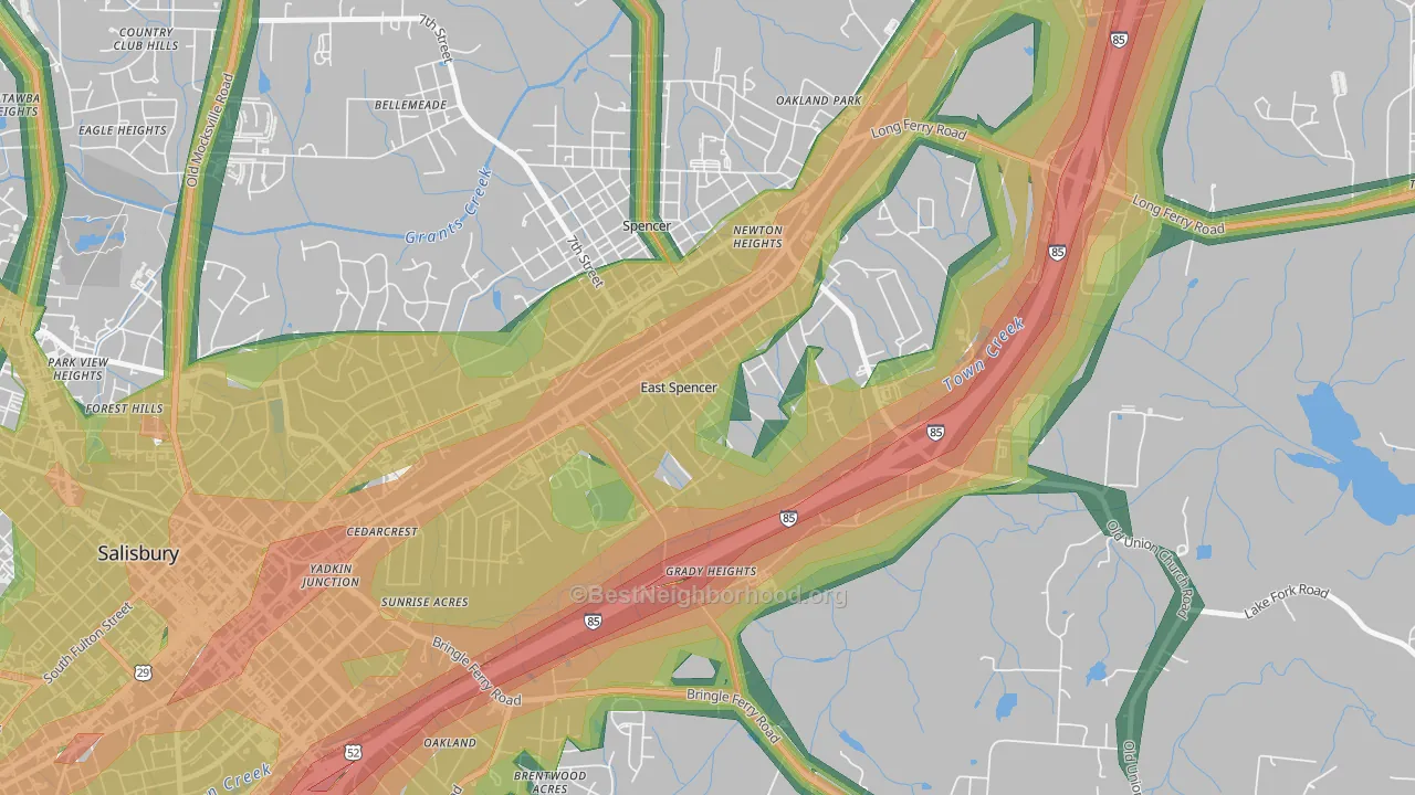 East Spencer, NC Map of Noise Levels in East Spencer