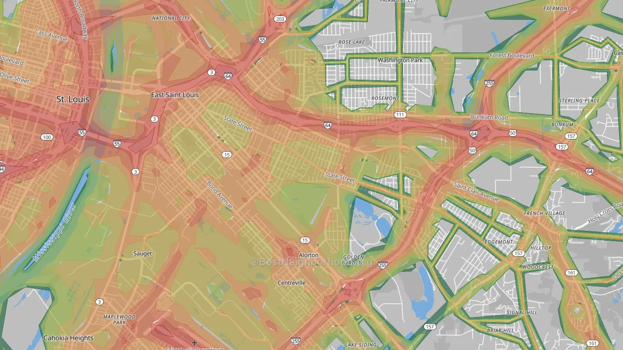 East St. Louis, IL Map of Noise Levels in East St. Louis