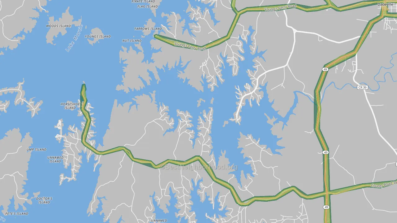East Tallassee, AL Map of Noise Levels in East Tallassee