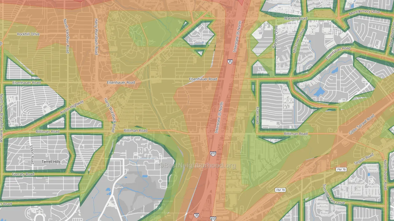 East Terrell Hills, San Antonio, TX Map of Noise Levels in East Terrell Hills