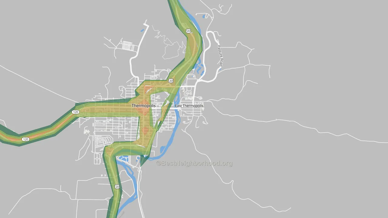 East Thermopolis, WY Map of Noise Levels in East Thermopolis