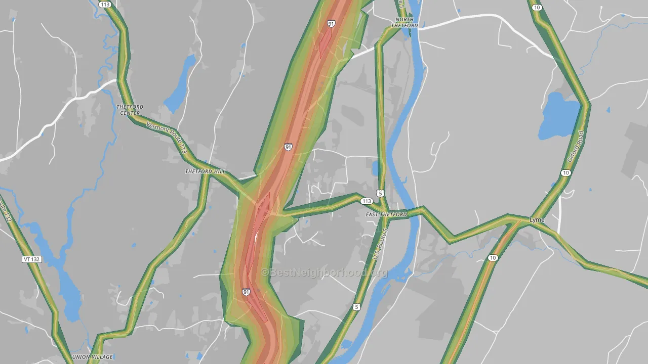 East Thetford, VT Map of Noise Levels in East Thetford