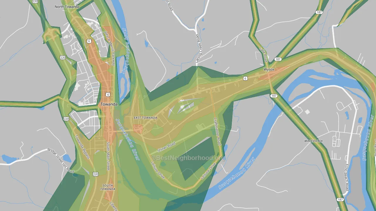 East Towanda, PA Map of Noise Levels in East Towanda