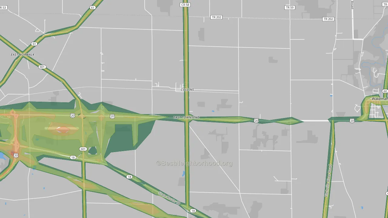 East Townsend, OH Map of Noise Levels in East Townsend