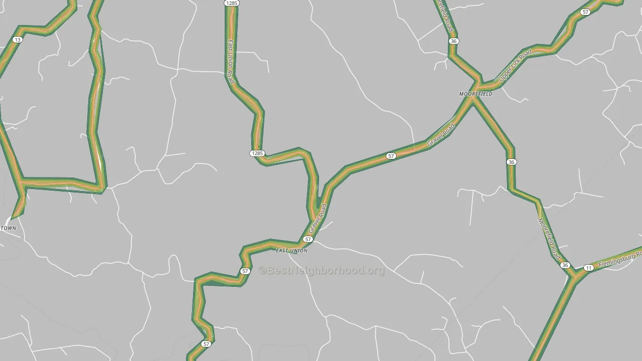 East Union, KY Map of Noise Levels in East Union