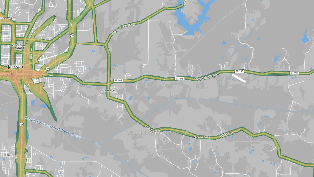 East Union, TN Map of Noise Levels in East Union