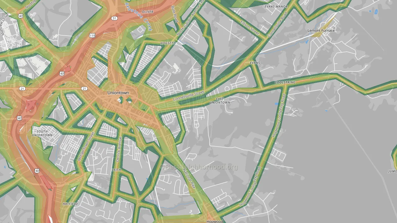 East Uniontown, PA Map of Noise Levels in East Uniontown