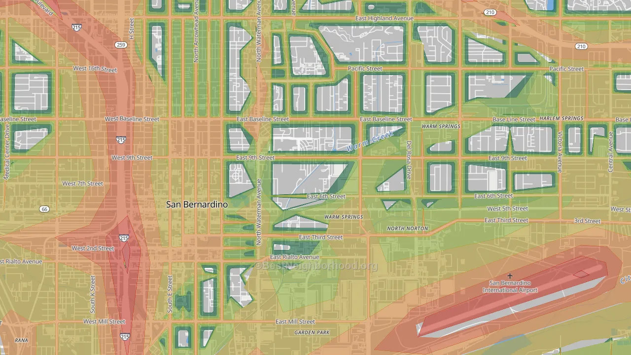 East Valley, San Bernardino, CA Map of Noise Levels in East Valley