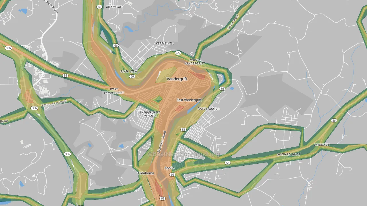 East Vandergrift, PA Map of Noise Levels in East Vandergrift