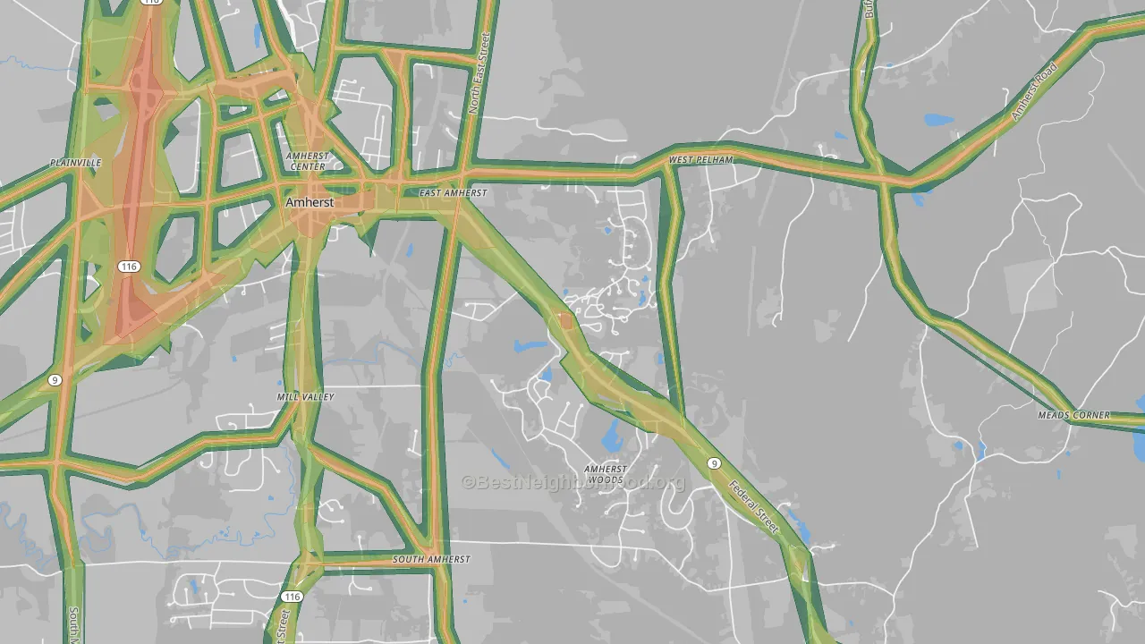 East Village, Amherst, MA Map of Noise Levels in East Village