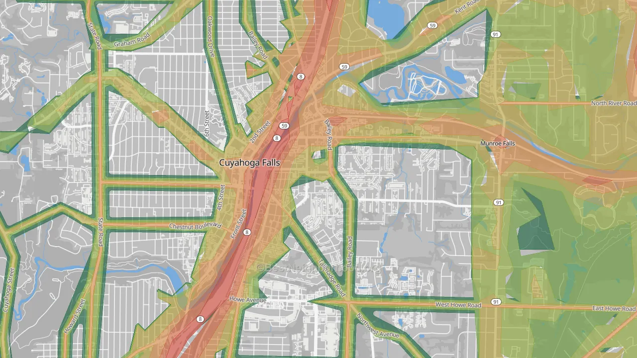 East Village, Cuyahoga Falls, OH Map of Noise Levels in East Village