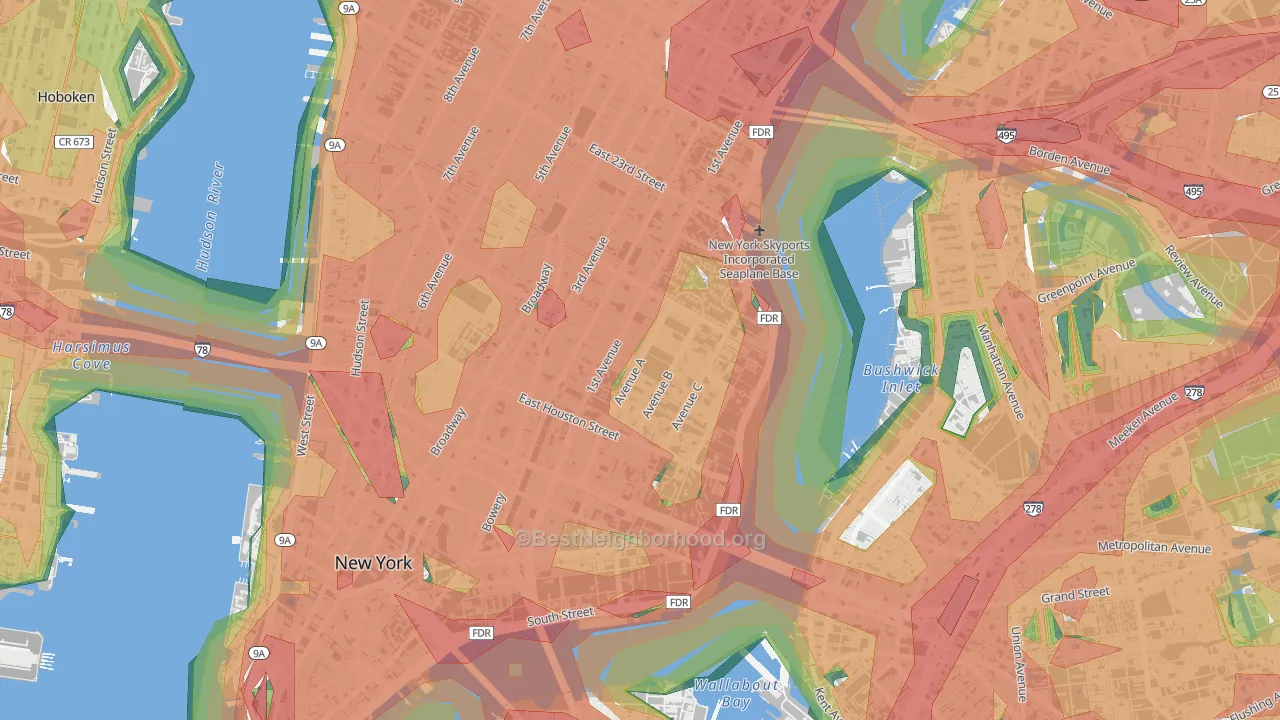 East Village, Manhattan, NY Map of Noise Levels in East Village