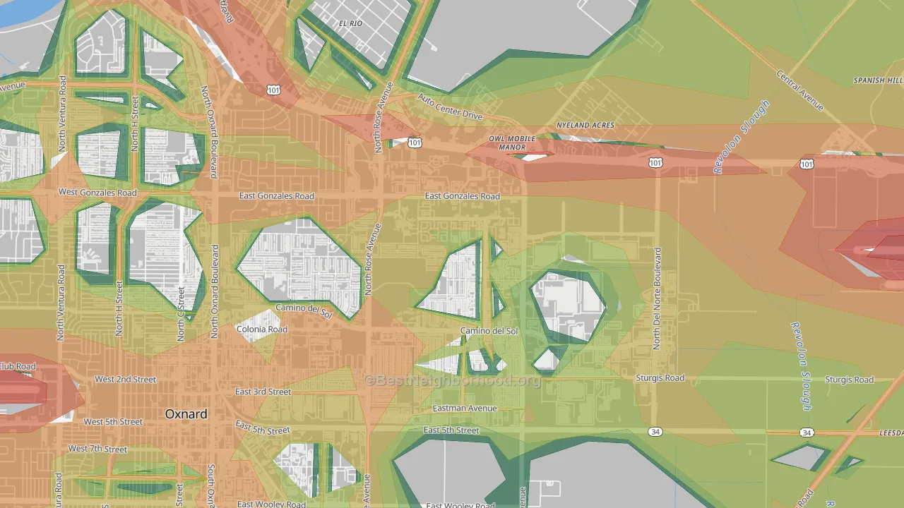 East Village Oxnard, Oxnard, CA Map of Noise Levels in East Village Oxnard