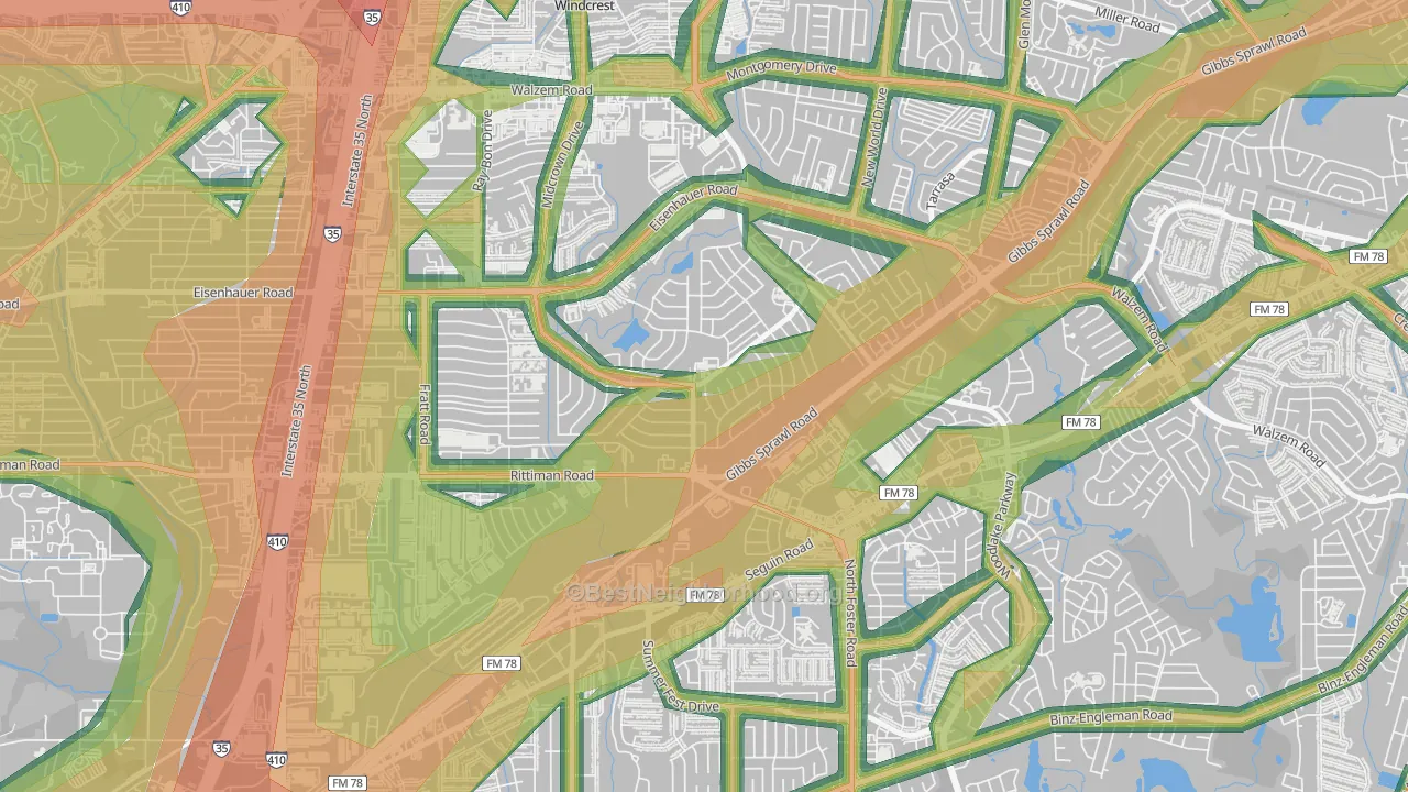East Village, San Antonio, TX Map of Noise Levels in East Village