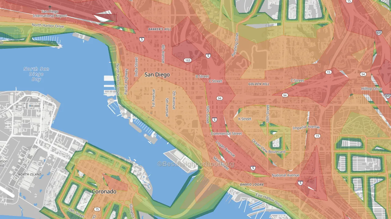 East Village, San Diego, CA Map of Noise Levels in East Village