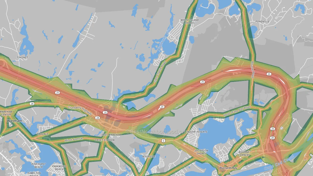 East Wareham, MA Map of Noise Levels in East Wareham