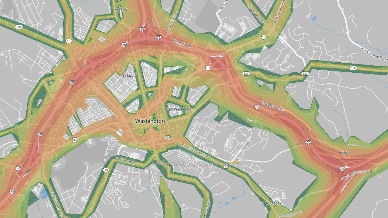 East Washington, PA Map of Noise Levels in East Washington