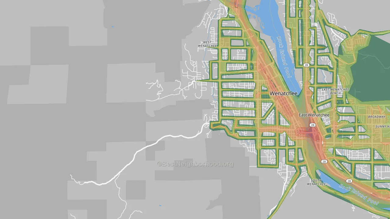 East Wenatchee Bench, WA Map of Noise Levels in East Wenatchee Bench