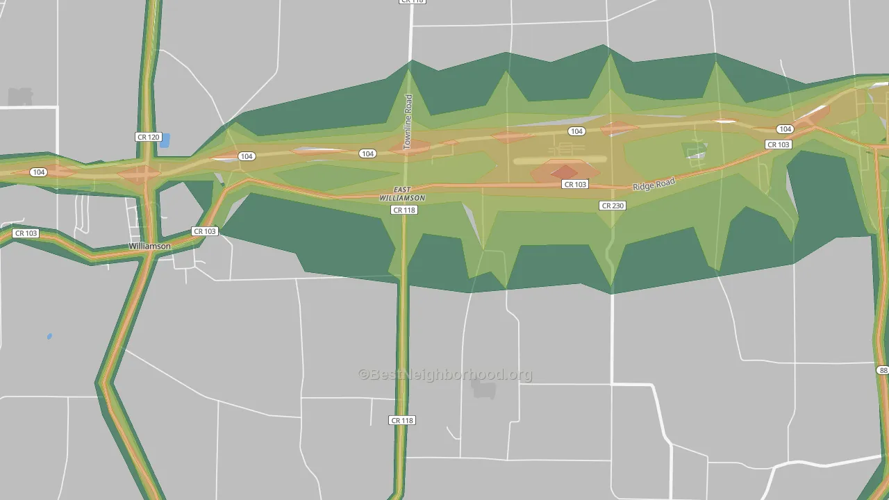 East Williamson, NY Map of Noise Levels in East Williamson
