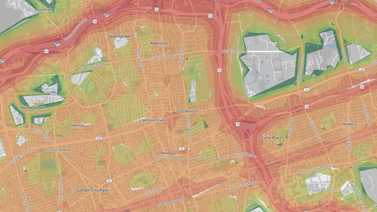 East Williston, NY Map of Noise Levels in East Williston