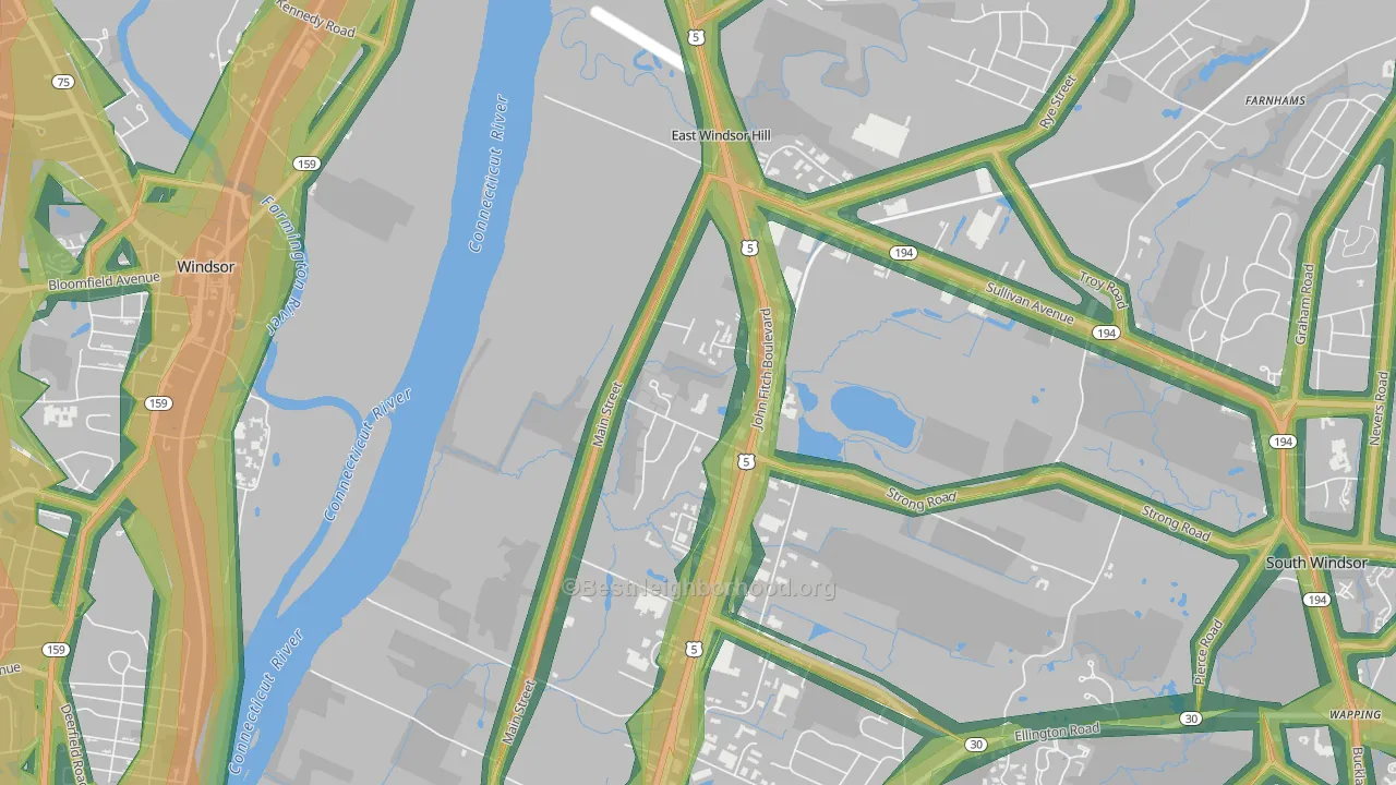 East Windsor Hill, CT Map of Noise Levels in East Windsor Hill