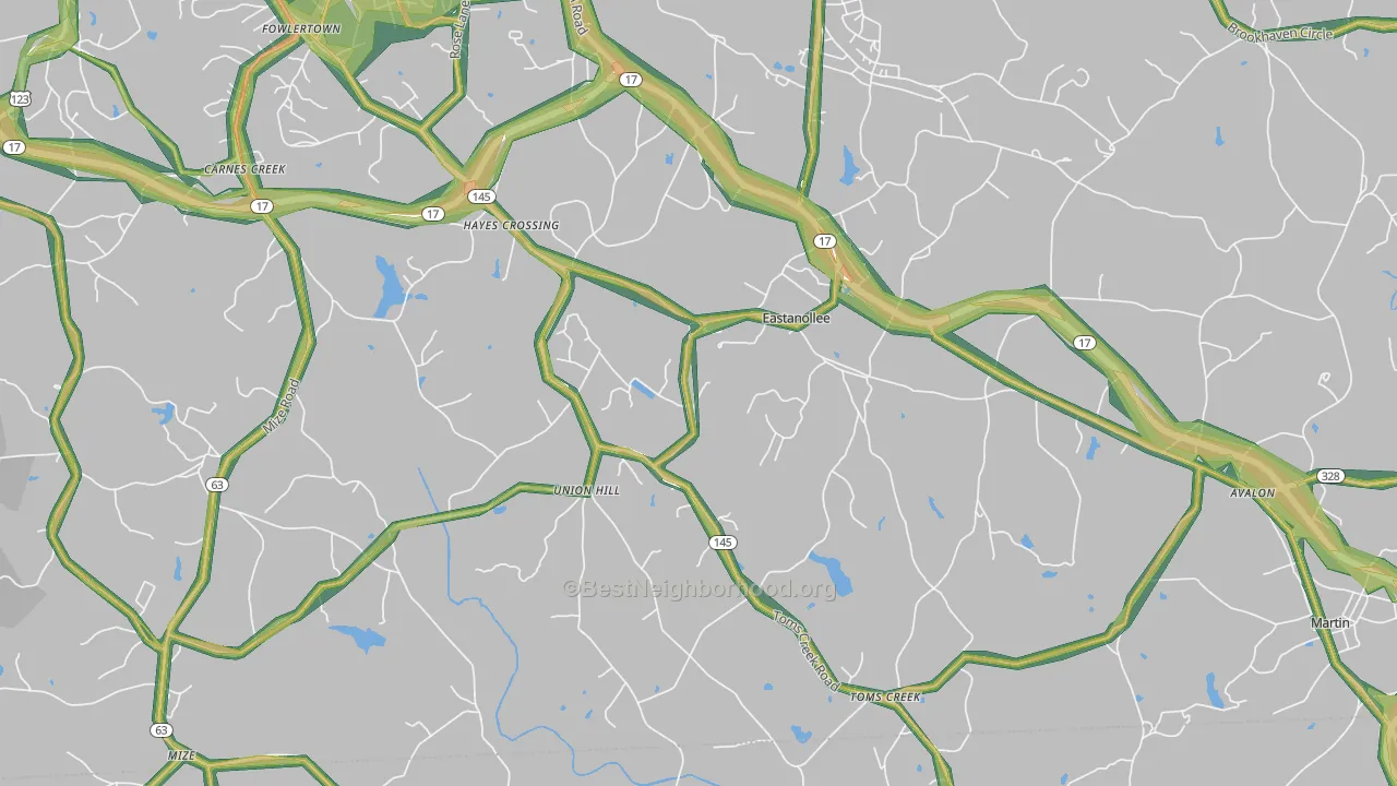 Eastanollee, GA Map of Noise Levels in Eastanollee