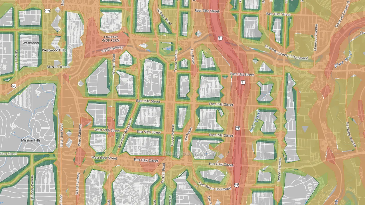 Eastern 49-63, Kansas City, MO Map of Noise Levels in Eastern 49-63