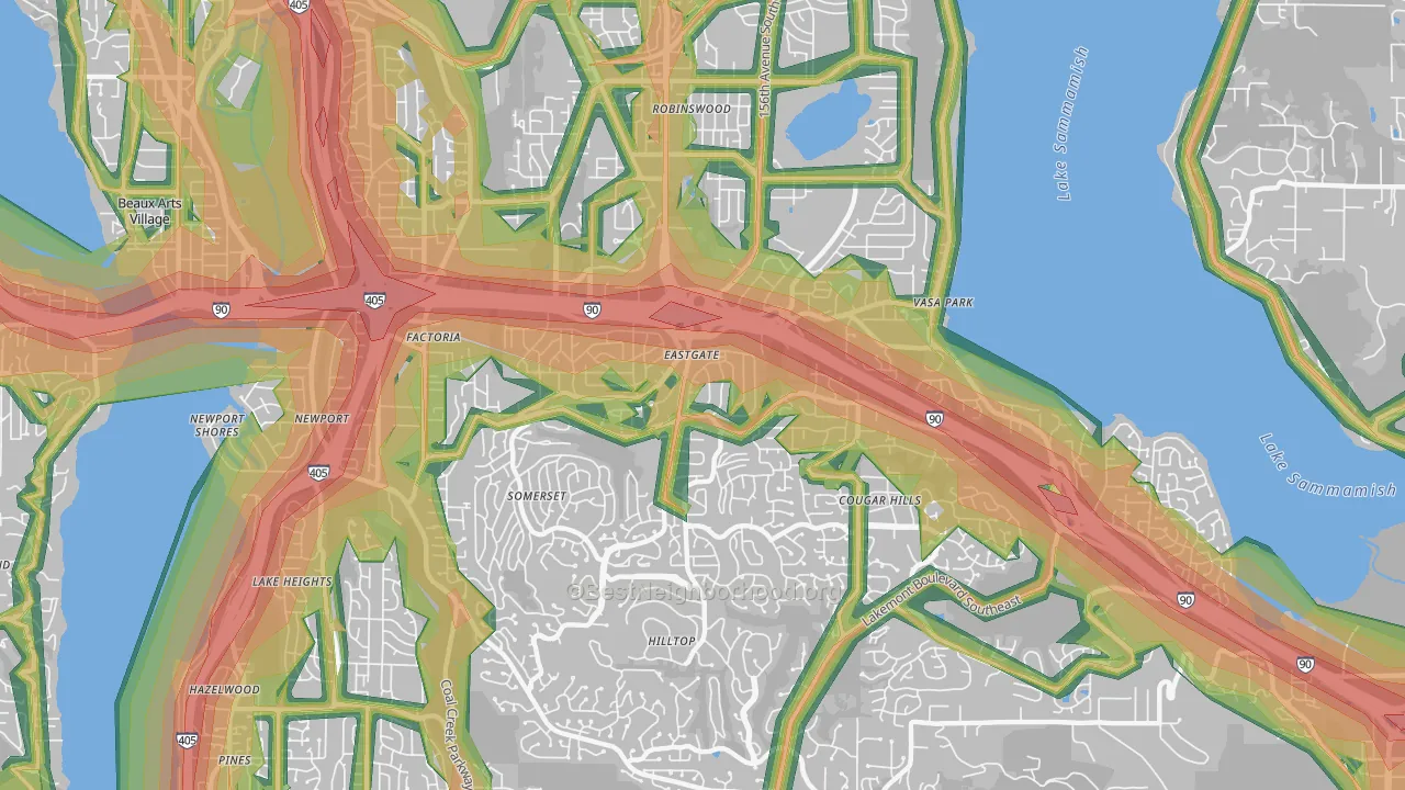 Eastgate, Bellevue, WA Map of Noise Levels in Eastgate