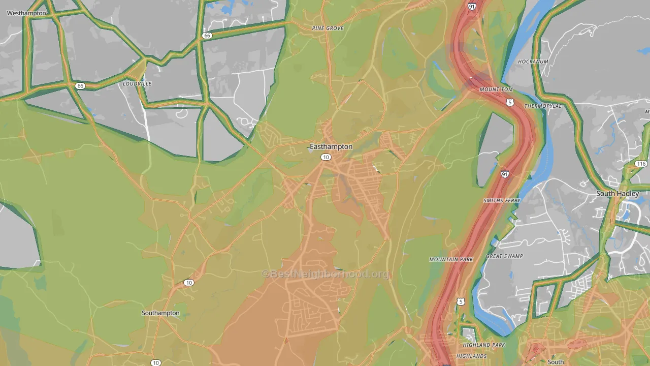 Easthampton, MA Map of Noise Levels in Easthampton