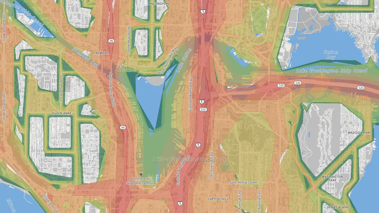Eastlake, Seattle, WA Map of Noise Levels in Eastlake
