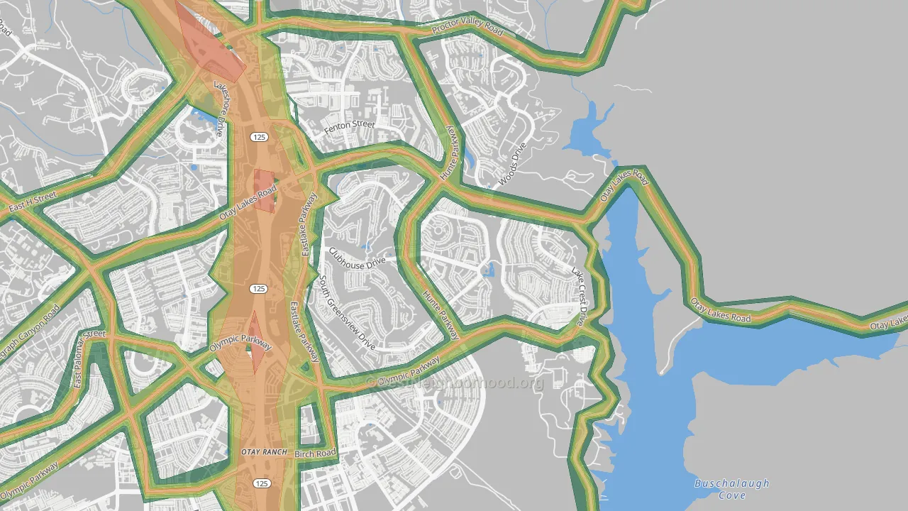 Eastlake Trails, Chula Vista, CA Map of Noise Levels in Eastlake Trails