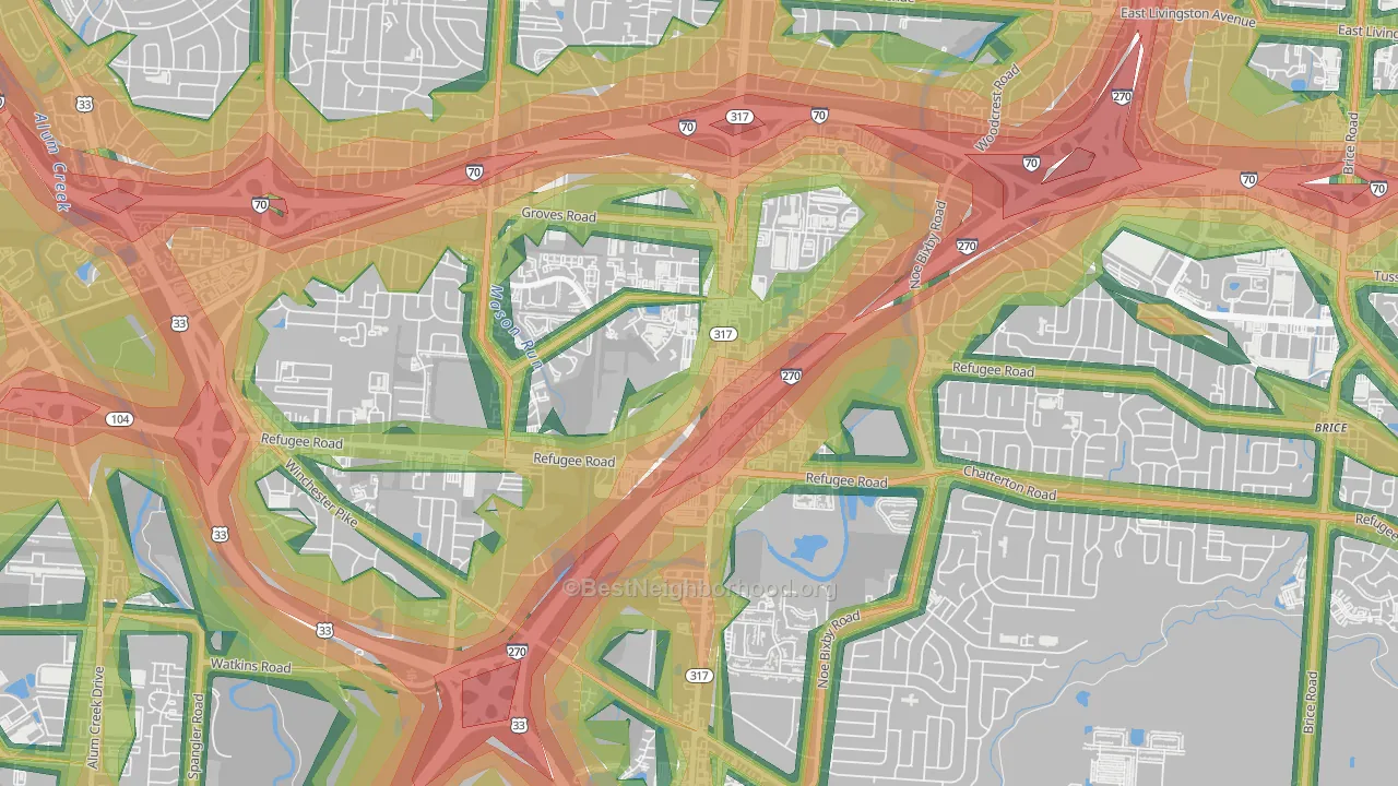 Eastland, Columbus, OH Map of Noise Levels in Eastland