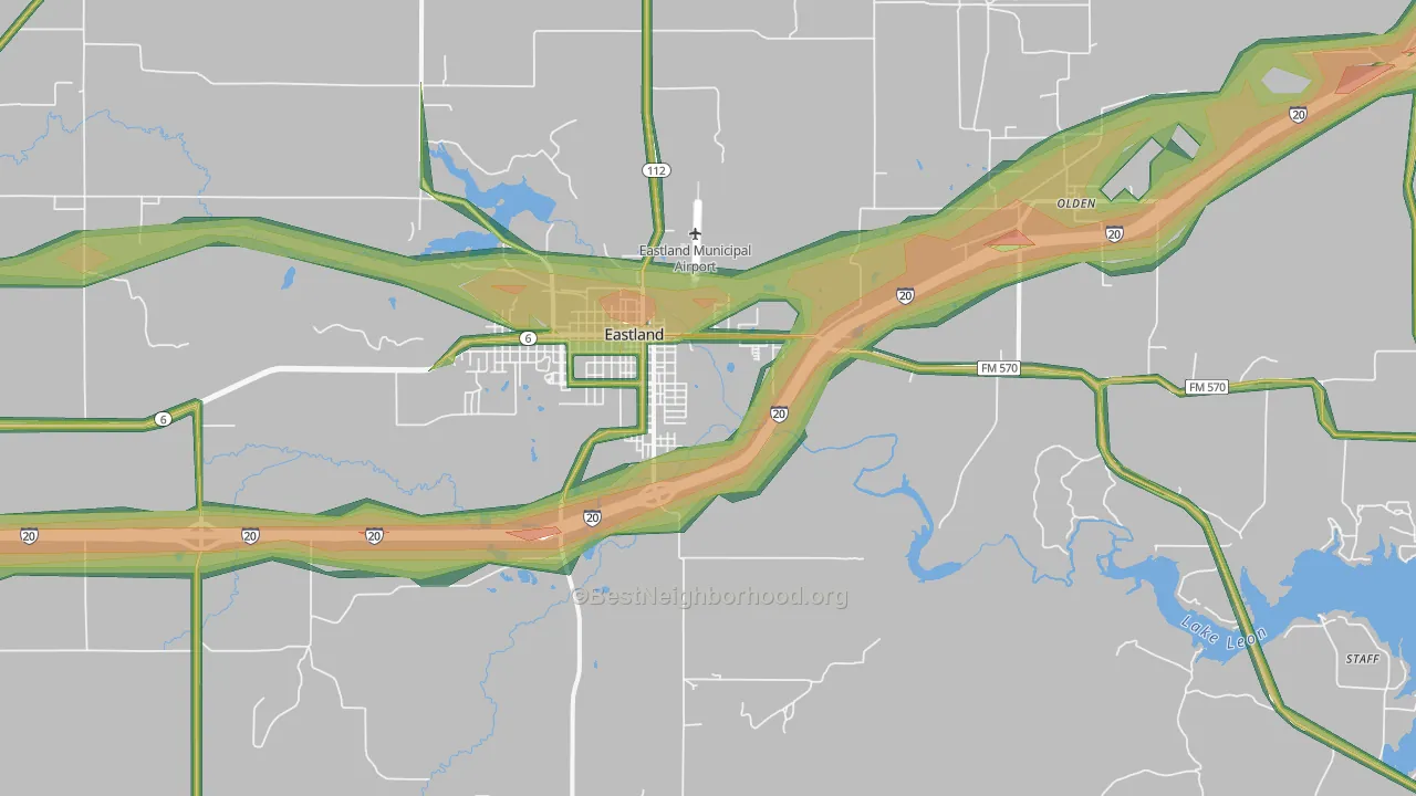 Eastland, TX Map of Noise Levels in Eastland