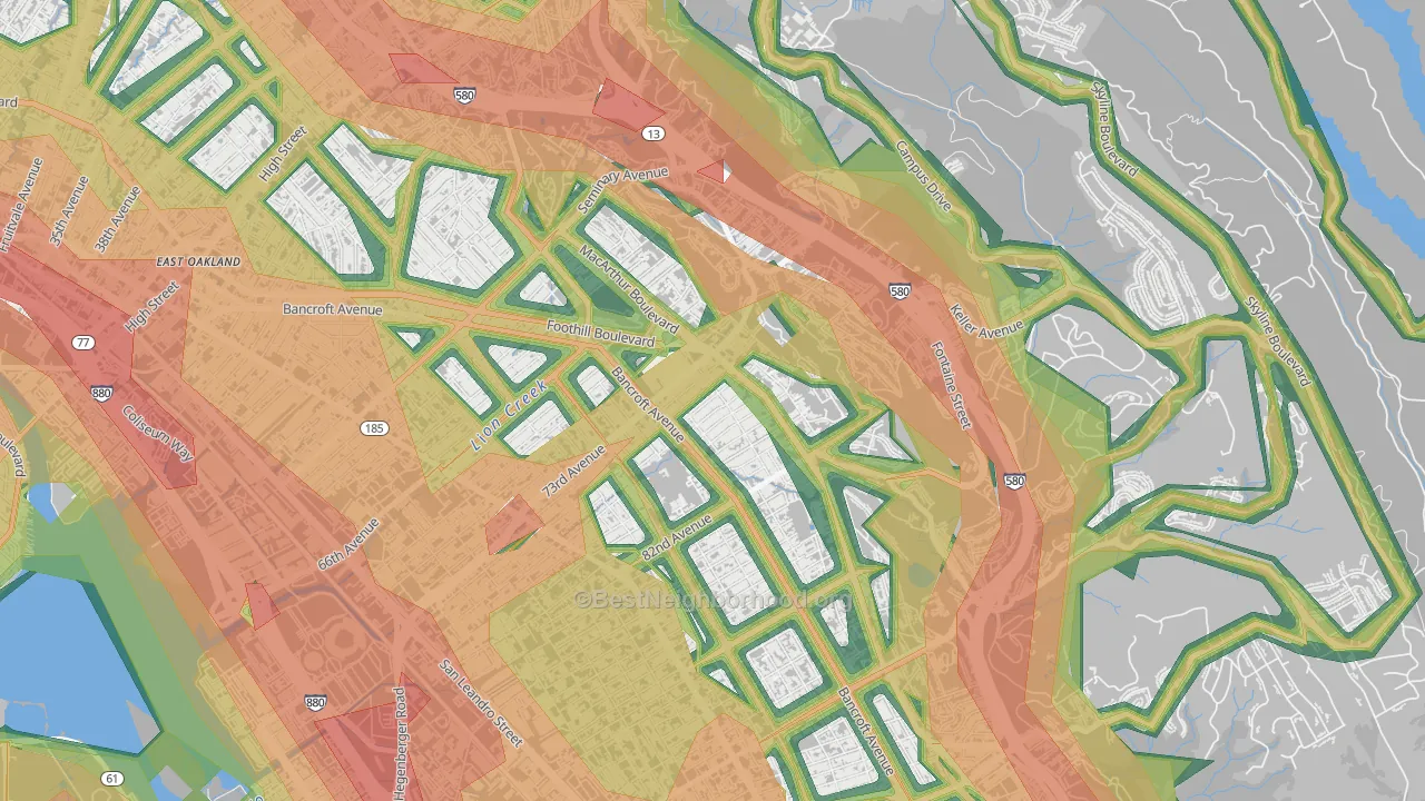 Eastmont, Oakland, CA Map of Noise Levels in Eastmont