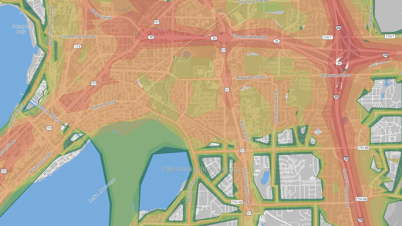 Eastmorland, Madison, WI Map of Noise Levels in Eastmorland