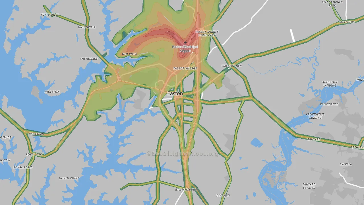 Easton, MD Map of Noise Levels in Easton
