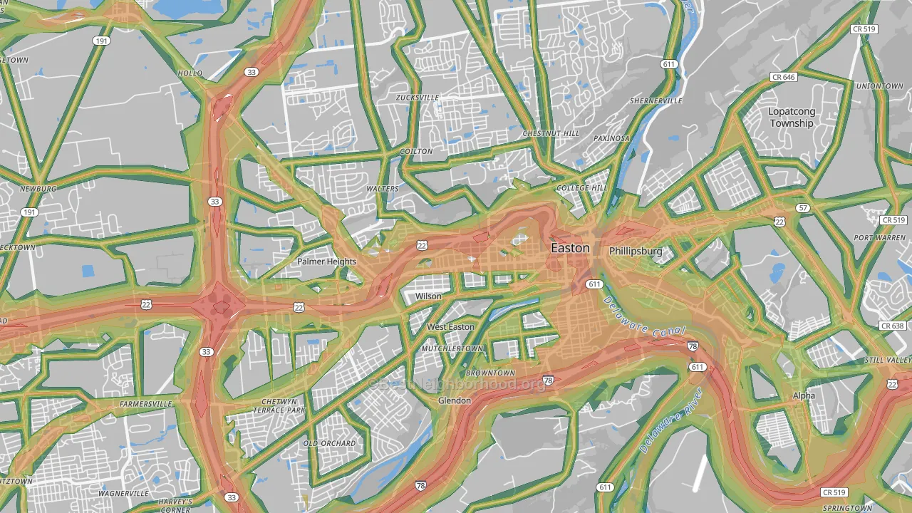 Easton, PA Map of Noise Levels in Easton