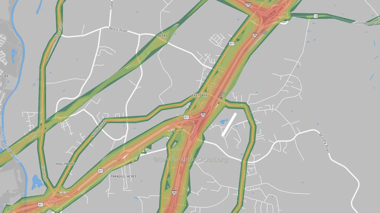 Eastover, NC Map of Noise Levels in Eastover