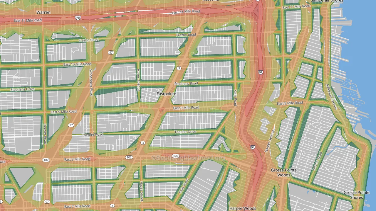 Eastpointe, MI Map of Noise Levels in Eastpointe