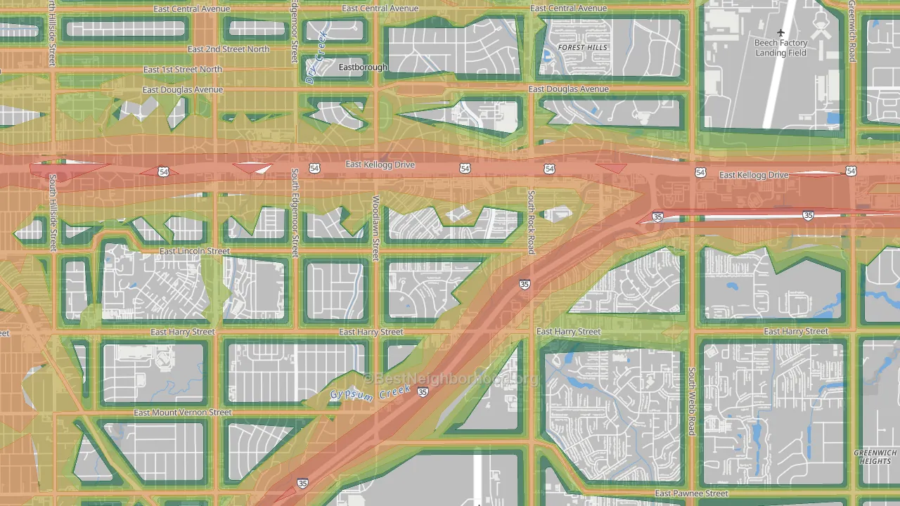 Eastridge, Wichita, KS Map of Noise Levels in Eastridge